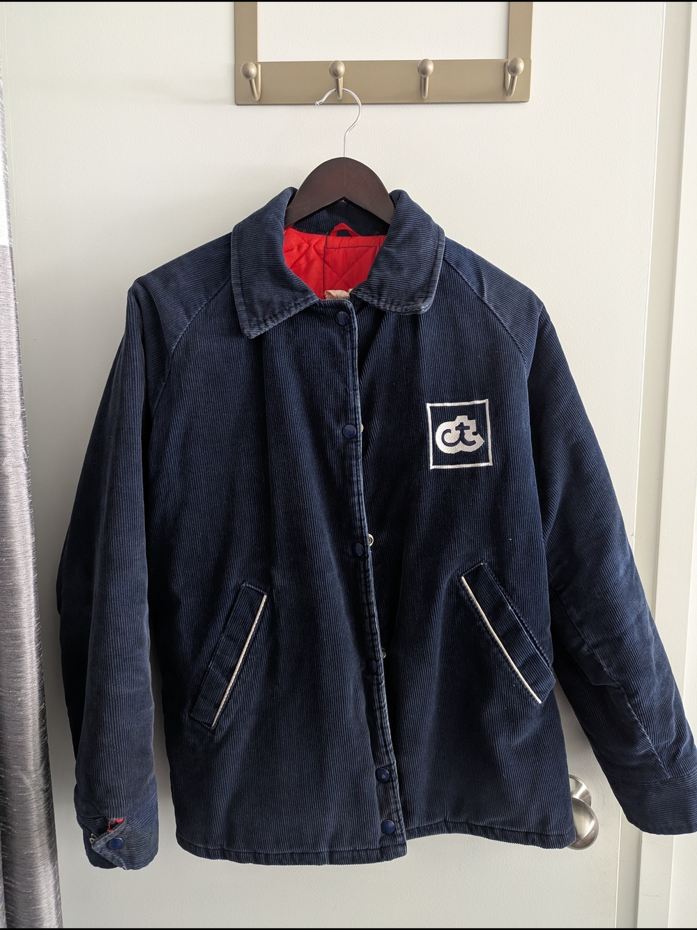 Vintage Navy Corduroy Jacket with Red Lining